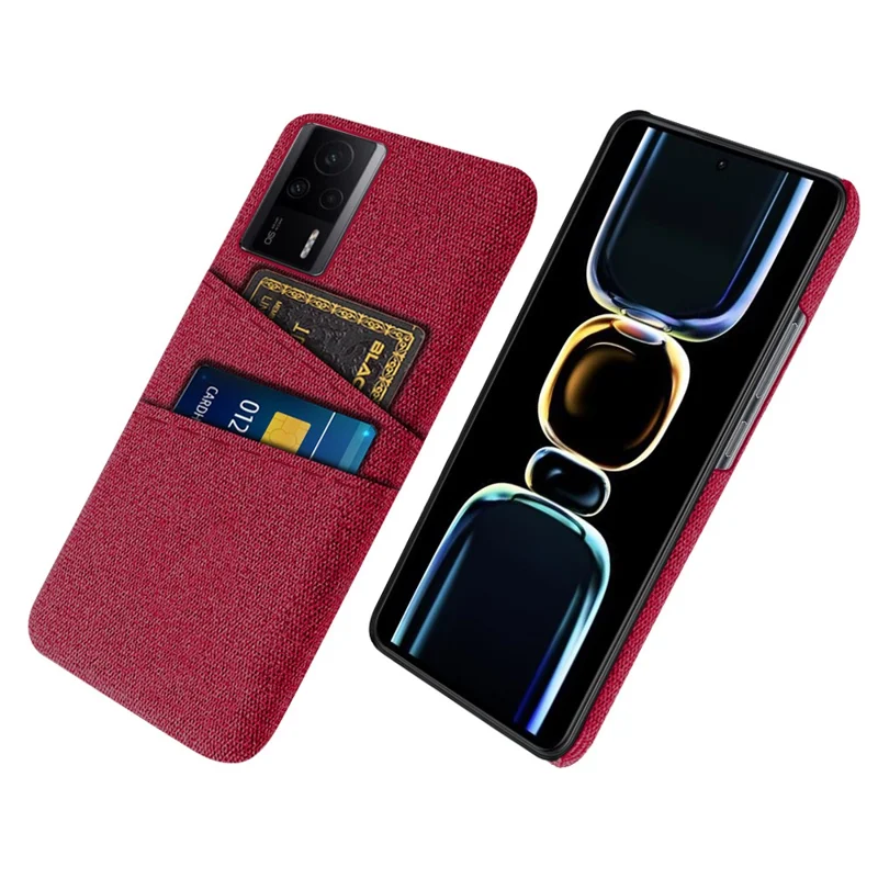 For Xiaomi Redmi K60E 5G Hard PC + Cloth Phone Case Shockproof Non-Slip Protective Cover with 2 Card Slots - Red