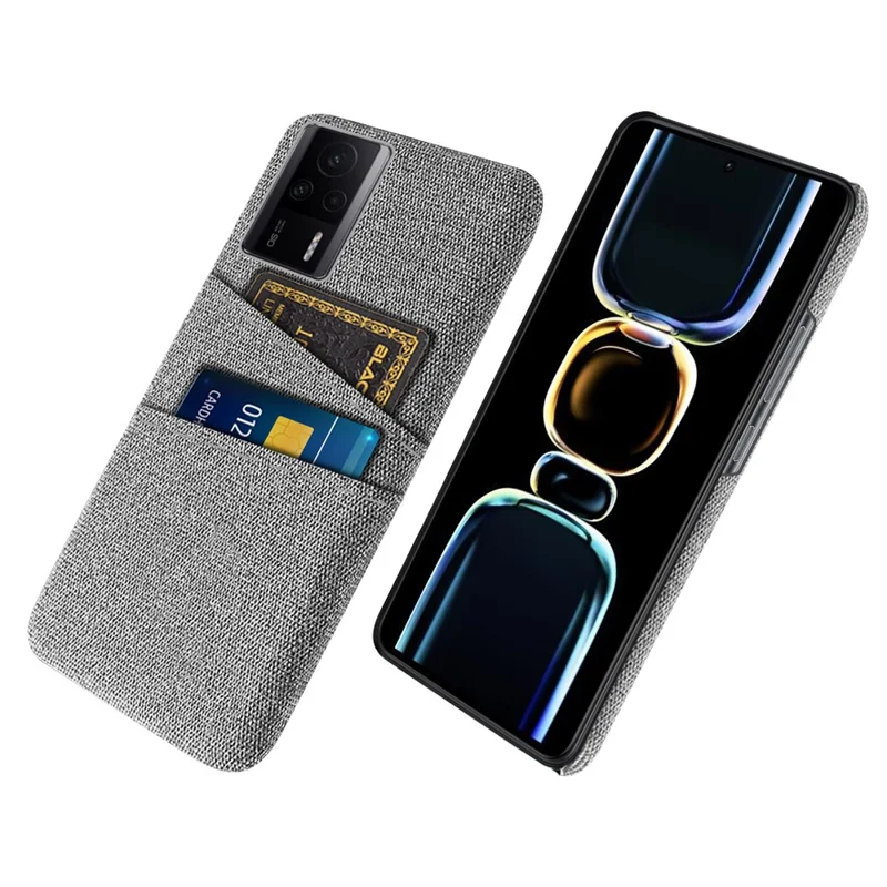 For Xiaomi Redmi K60E 5G Hard PC + Cloth Phone Case Shockproof Non-Slip Protective Cover with 2 Card Slots - Light Grey