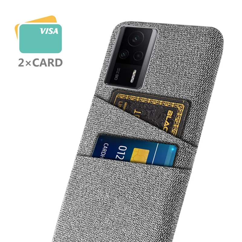 For Xiaomi Redmi K60E 5G Hard PC + Cloth Phone Case Shockproof Non-Slip Protective Cover with 2 Card Slots - Light Grey
