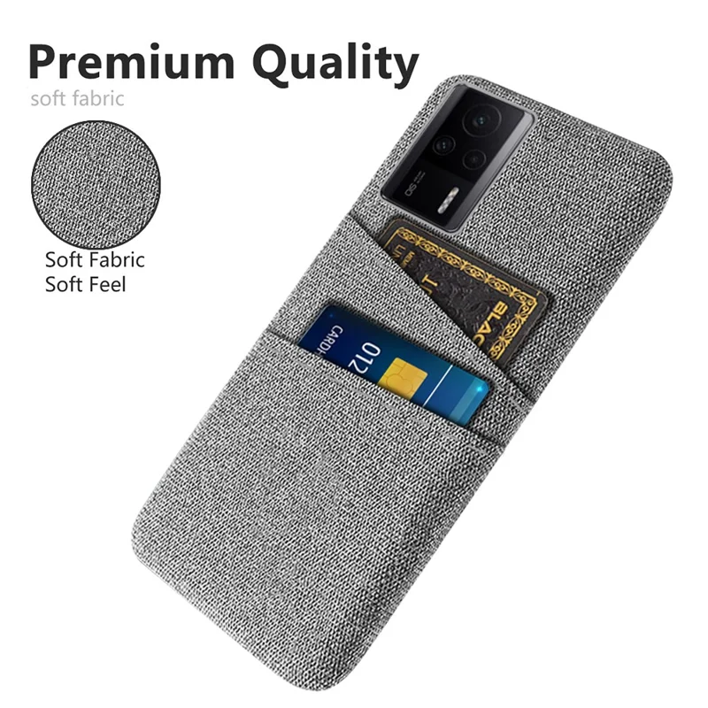 For Xiaomi Redmi K60E 5G Hard PC + Cloth Phone Case Shockproof Non-Slip Protective Cover with 2 Card Slots - Light Grey