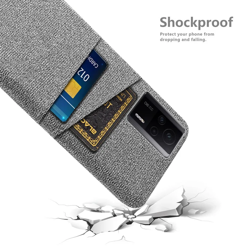 For Xiaomi Redmi K60E 5G Hard PC + Cloth Phone Case Shockproof Non-Slip Protective Cover with 2 Card Slots - Light Grey