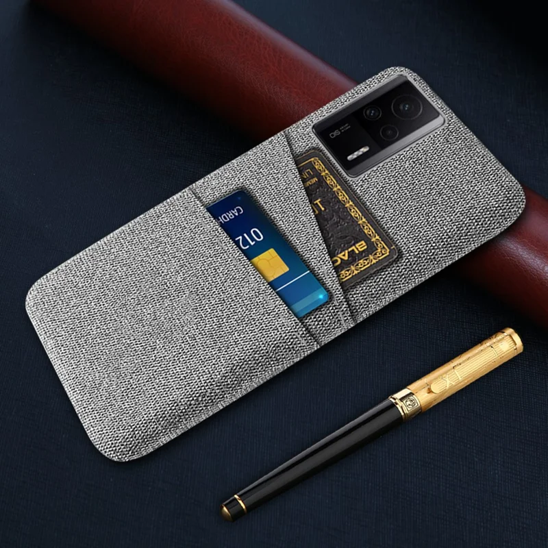 For Xiaomi Redmi K60E 5G Hard PC + Cloth Phone Case Shockproof Non-Slip Protective Cover with 2 Card Slots - Light Grey