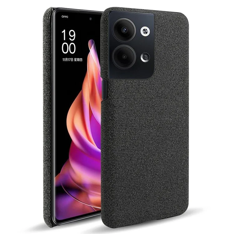 Pour Oppo Reno9 5G / Reno9 Pro 5G Coque de téléphone, Couleur unie Coque rigide en PC+Tissu - Noir