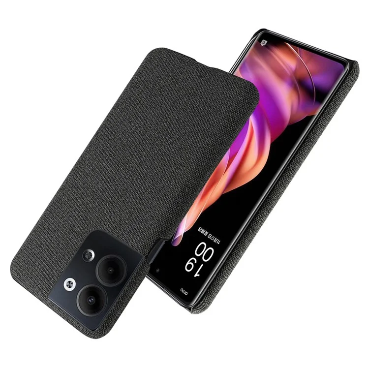 Pour Oppo Reno9 5G / Reno9 Pro 5G Coque de téléphone, Couleur unie Coque rigide en PC+Tissu - Noir