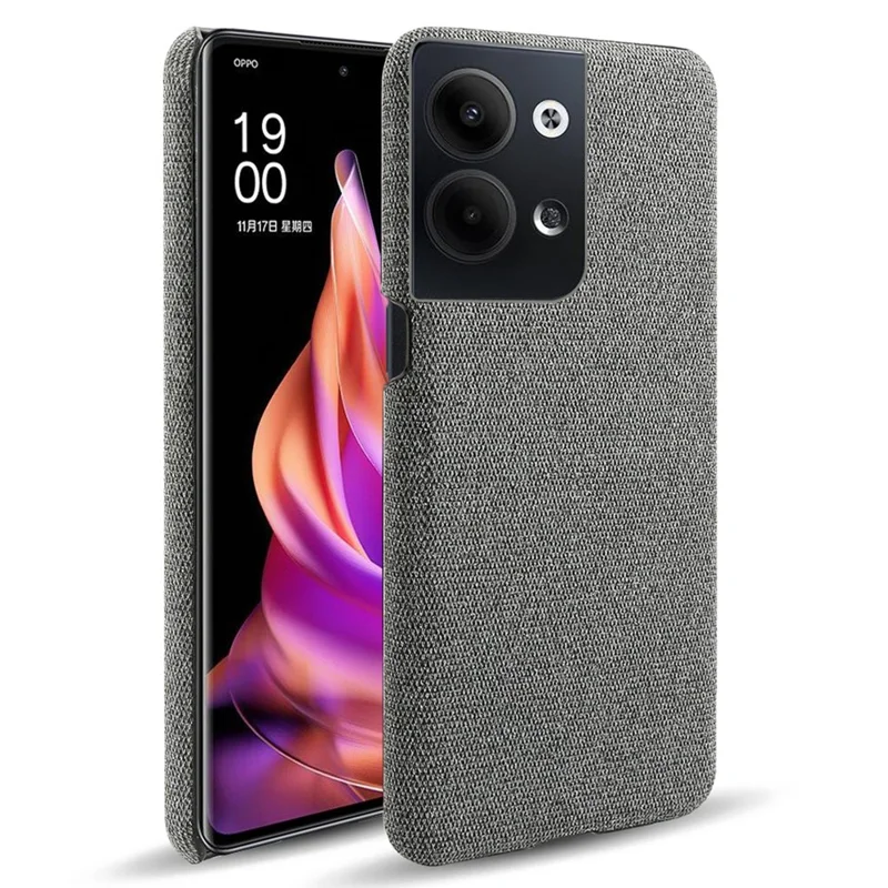 For Oppo Reno9 5G / Reno9 Pro 5G Smartphone Case Solid Color Hard PC+Cloth Phone Cover - Grey