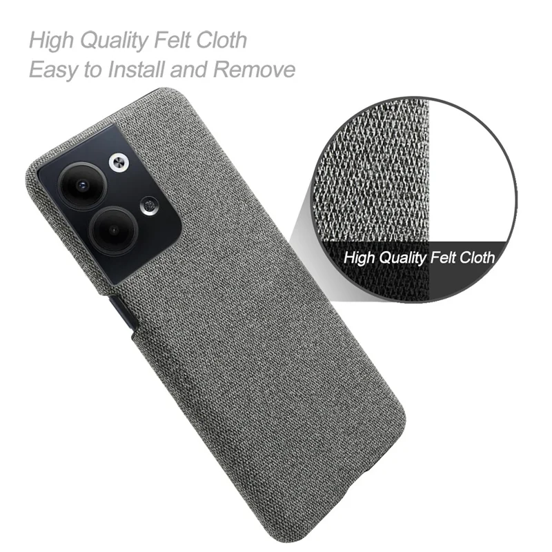 For Oppo Reno9 5G / Reno9 Pro 5G Smartphone Case Solid Color Hard PC+Cloth Phone Cover - Grey