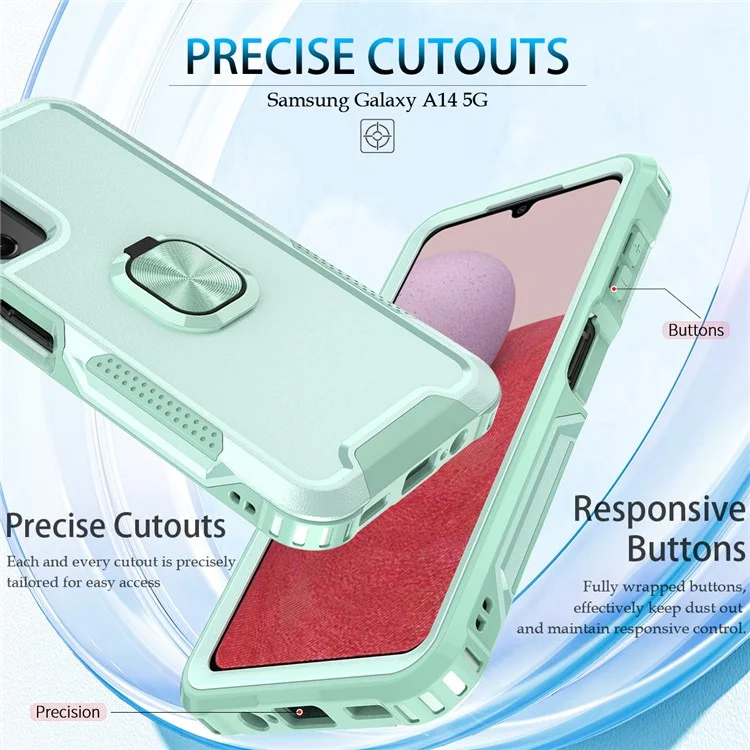 Per Samsung Galaxy A54 5G Rotatable Ring Kickstand Phone Case PC + Silicone Anti-scratch Cover - Verde