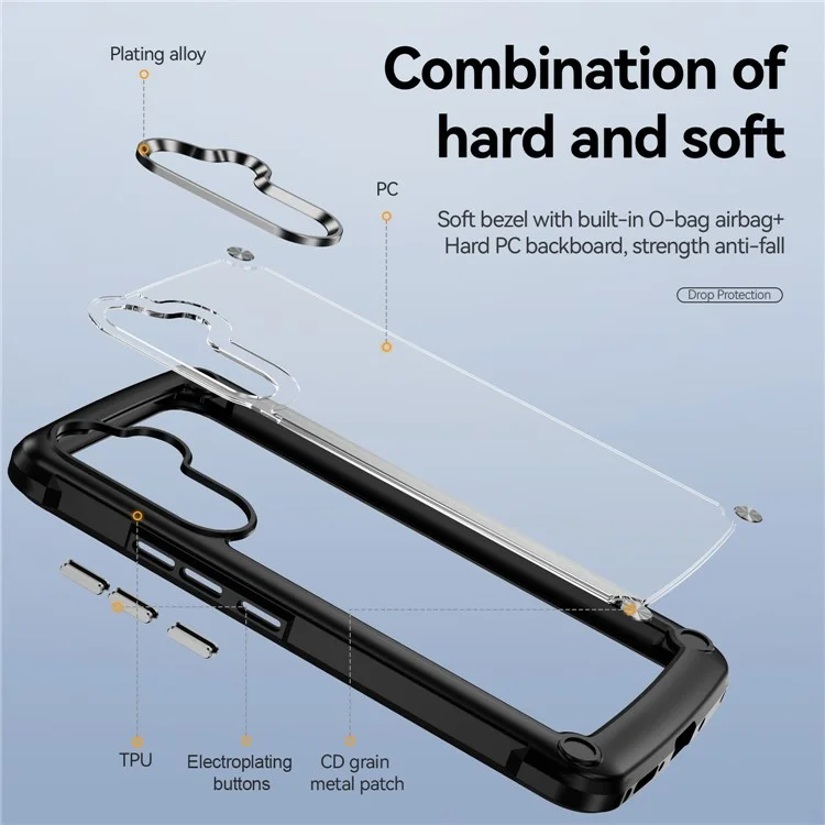 For Samsung Galaxy A34 5G Alloy Lens Frame Drop-proof Phone Case PC+TPU Hybrid Back Cover - Black