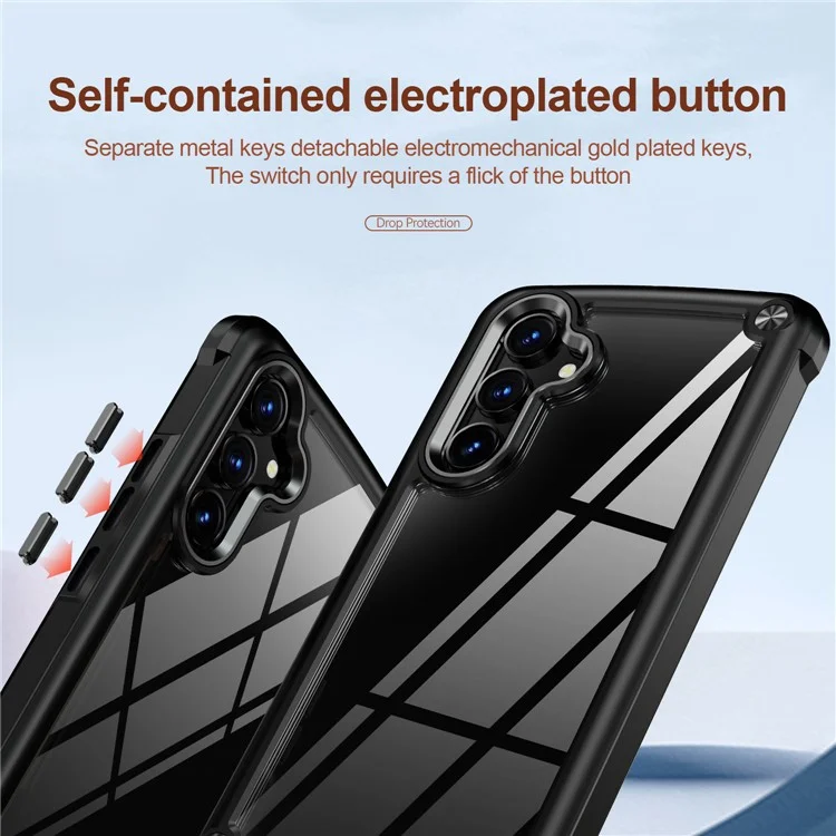 For Samsung Galaxy A34 5G Alloy Lens Frame Drop-proof Phone Case PC+TPU Hybrid Back Cover - Black