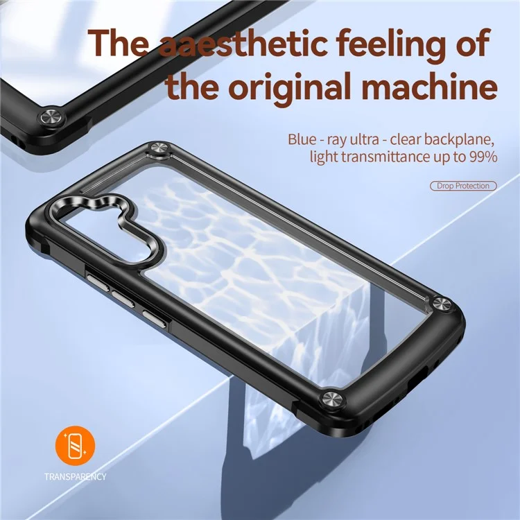 For Samsung Galaxy A34 5G Alloy Lens Frame Drop-proof Phone Case PC+TPU Hybrid Back Cover - Black