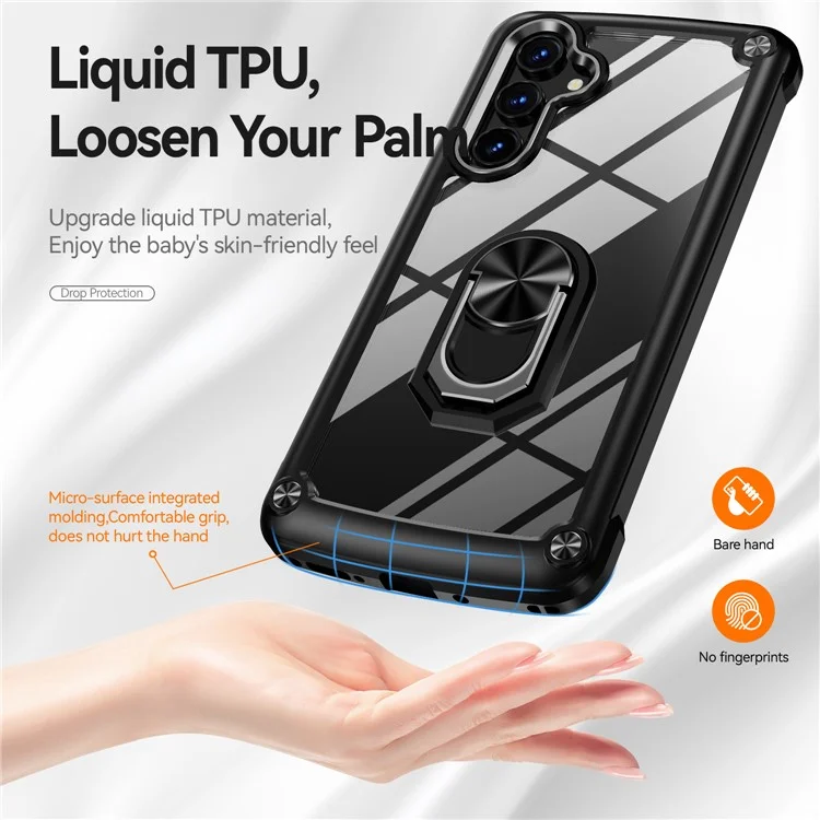 Per Samsung Galaxy A54 5G Ring Kickstand Phone Case Alloy Lens Frame PC + TPU Protective Cover - Nero