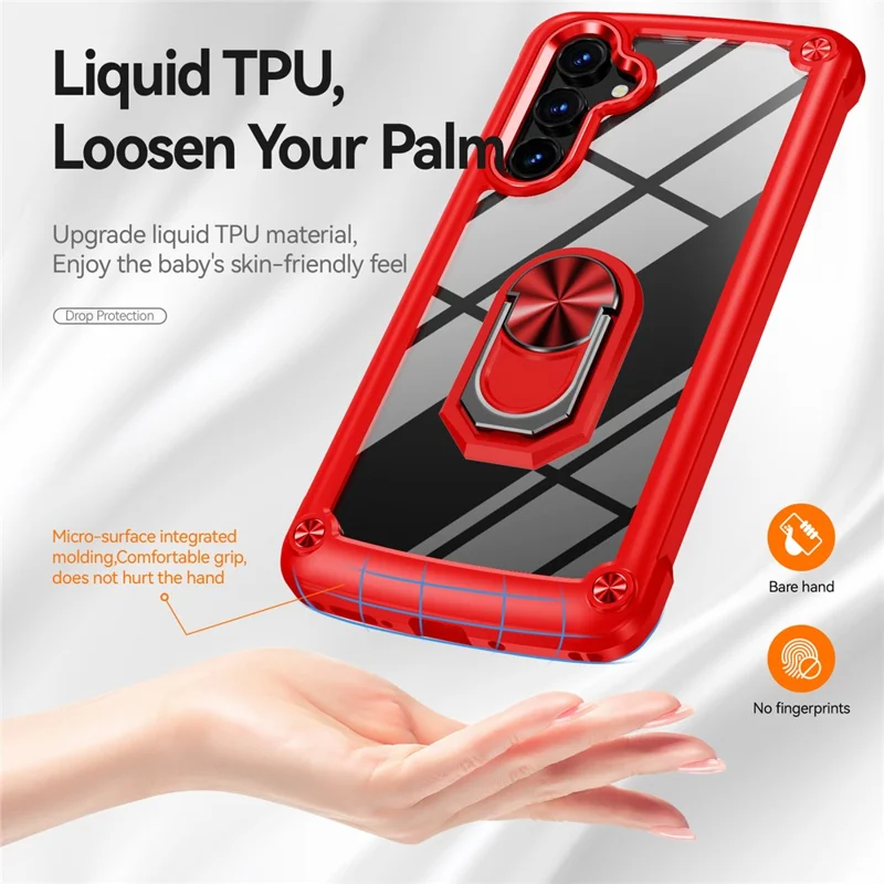 Para Samsung Galaxy A54 5G Anel Kickstand Phone Case Alloy Lens Frame PC + TPU Protective Cover - Vermelho