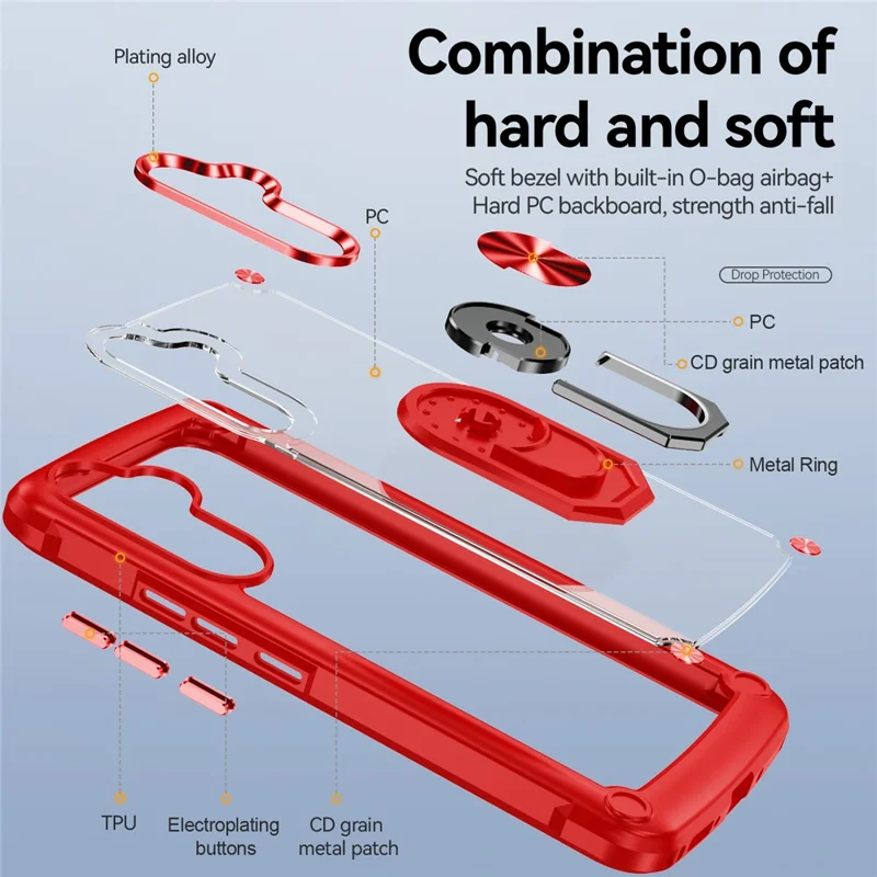 Para Samsung Galaxy A54 5G Anel Kickstand Phone Case Alloy Lens Frame PC + TPU Protective Cover - Vermelho