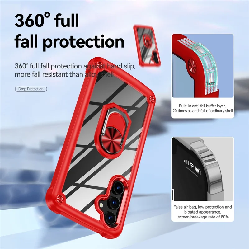 Para Samsung Galaxy A54 5G Anel Kickstand Phone Case Alloy Lens Frame PC + TPU Protective Cover - Vermelho