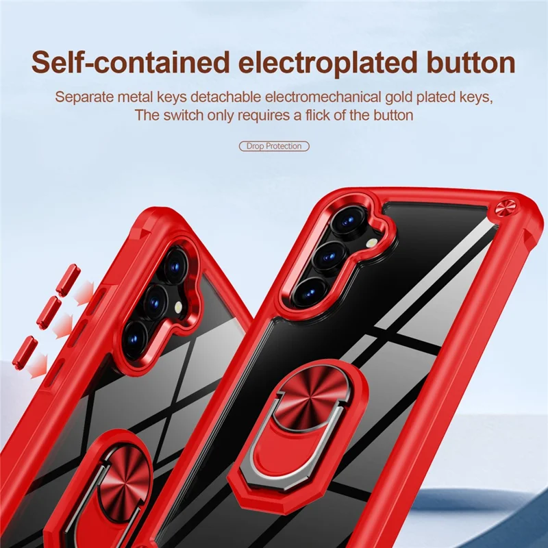 Para Samsung Galaxy A54 5G Anel Kickstand Phone Case Alloy Lens Frame PC + TPU Protective Cover - Vermelho
