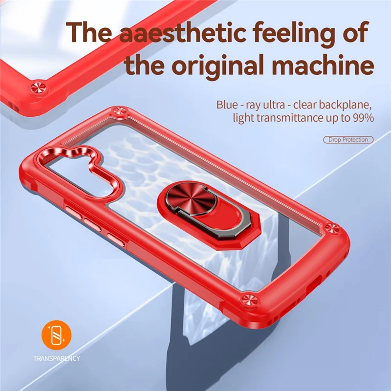 Para Samsung Galaxy A54 5G Anel Kickstand Phone Case Alloy Lens Frame PC + TPU Protective Cover - Vermelho