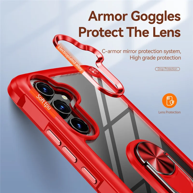 Para Samsung Galaxy A54 5G Anel Kickstand Phone Case Alloy Lens Frame PC + TPU Protective Cover - Vermelho