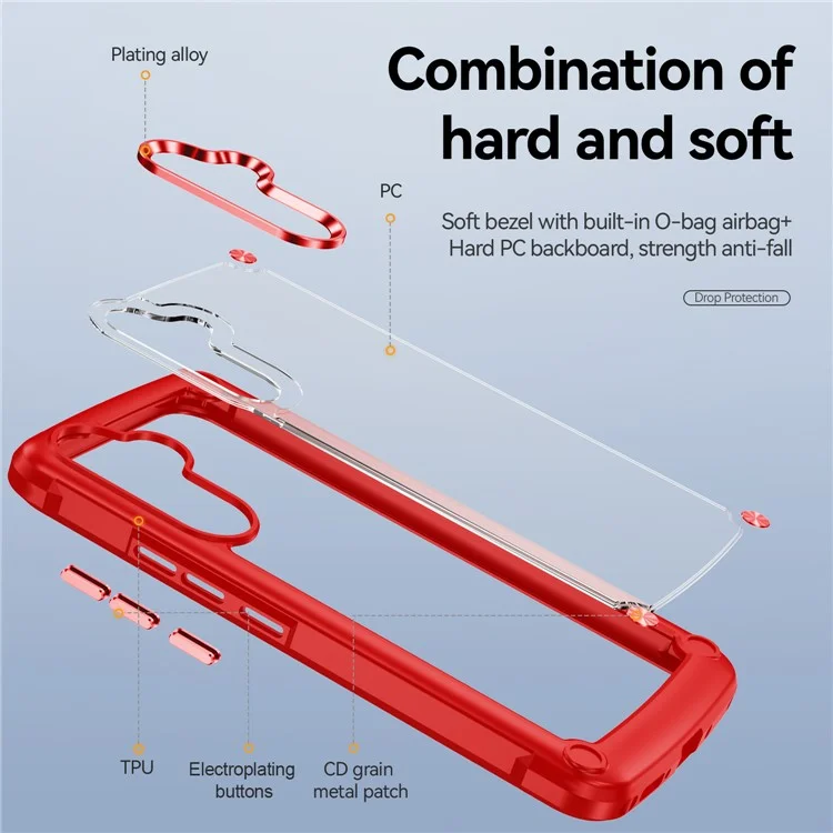 Pour Samsung Galaxy A54 5G Alloy Lens Frame Phone Case PC+TPU Electroplating Drop-proof Cover - Red