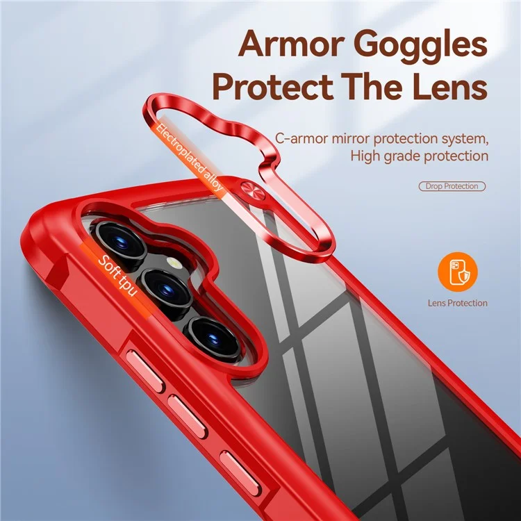 Pour Samsung Galaxy A54 5G Alloy Lens Frame Phone Case PC+TPU Electroplating Drop-proof Cover - Red