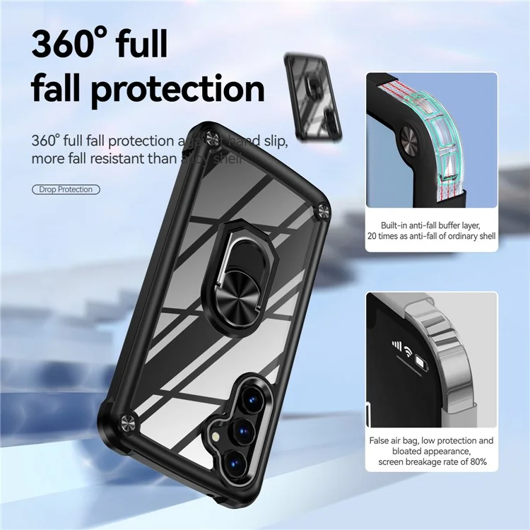Para Samsung Galaxy A34 5G Alloy Lens Frame Phone Case PC + TPU Anti-drop Cover with Ring Kickstand - Black