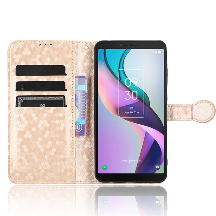 Para TCL Ion X PU Leather Stand Wallet Phone Case Dot Pattern Imprinted Smartphone Cover - Rose Gold