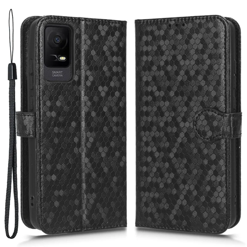 For TCL Ion X PU Læder Stand Wallet Telefonbeskyttelse med Prikpatter - Sort