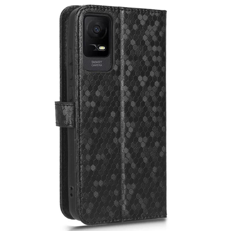 For TCL Ion X PU Læder Stand Wallet Telefonbeskyttelse med Prikpatter - Sort