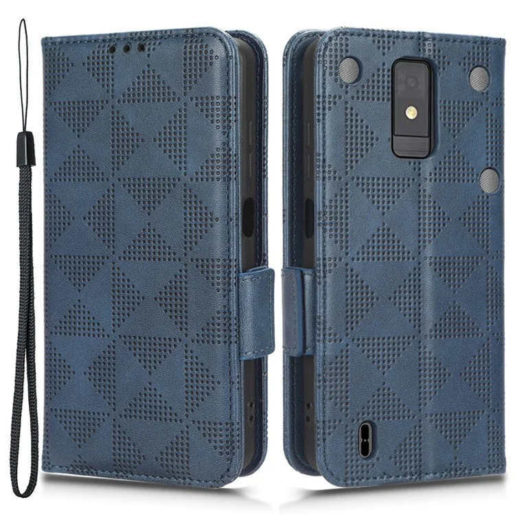 Custodia Portafoglio per ZTE Blade A32, Cover a Libro in Pelle Impresso Triangolo Anti-Caduta, con Supporto - Blu