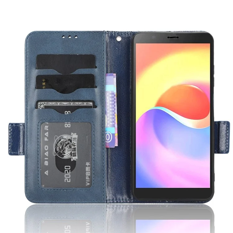 Custodia Portafoglio per ZTE Blade A32, Cover a Libro in Pelle Impresso Triangolo Anti-Caduta, con Supporto - Blu
