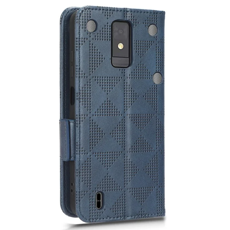 Custodia Portafoglio per ZTE Blade A32, Cover a Libro in Pelle Impresso Triangolo Anti-Caduta, con Supporto - Blu