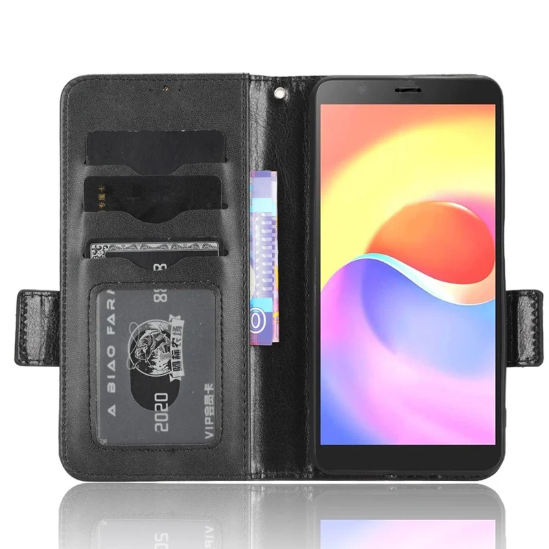 Wallet Phone Case for ZTE Blade A32 Leather Flip Cover Imprinted Triangle Anti-Drop Phone Shell with Stand - Black