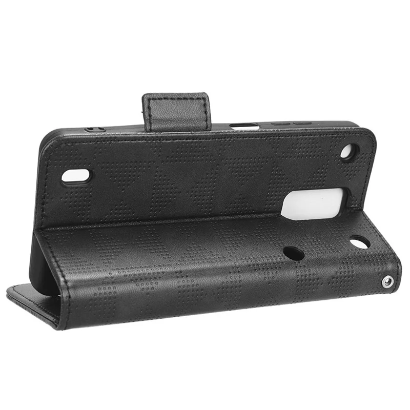 Wallet Phone Case for ZTE Blade A32 Leather Flip Cover Imprinted Triangle Anti-Drop Phone Shell with Stand - Black