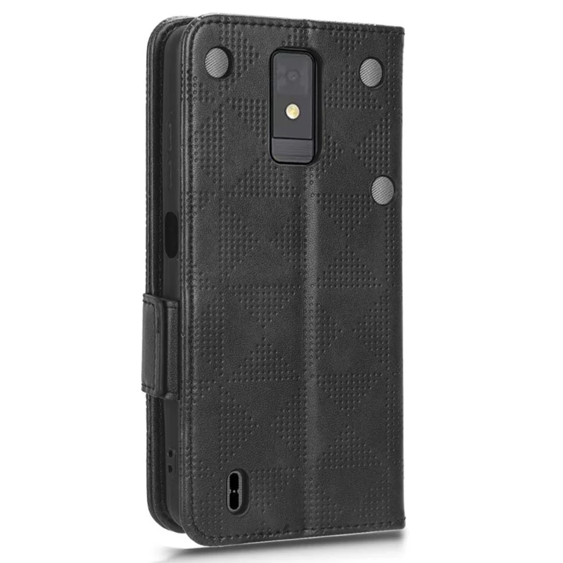 Wallet Phone Case for ZTE Blade A32 Leather Flip Cover Imprinted Triangle Anti-Drop Phone Shell with Stand - Black