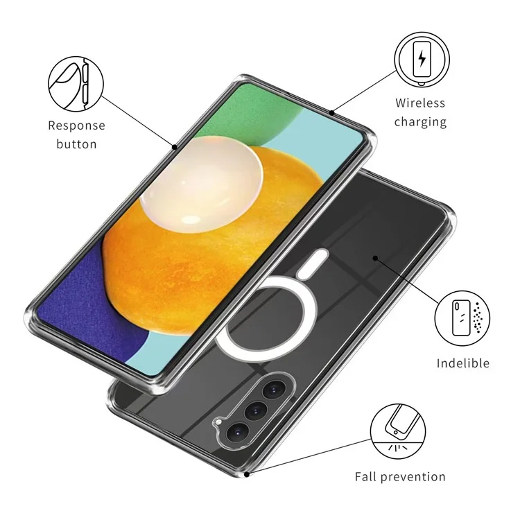 Schlanke Hülle für Samsung Galaxy S23 Case kompatibel mit MagSafe, klare Acryl-TPU-Hybrid-Handyhülle