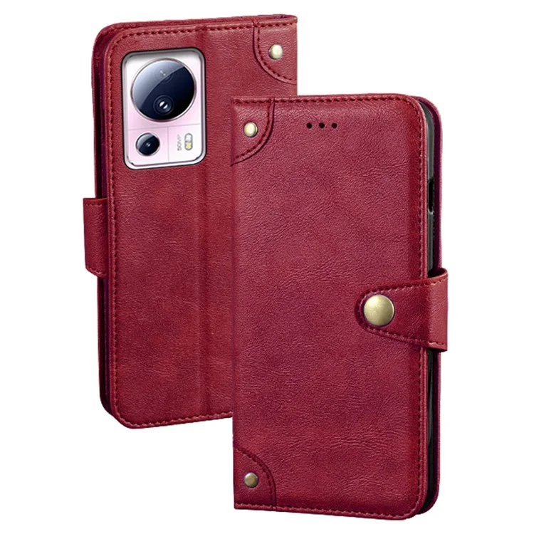 IDEWEI для Xiaomi 13 Lite / Civi 2 5G Чехол для телефона Flip Leather Wallet Cell Phone Stand Cover - Красный
