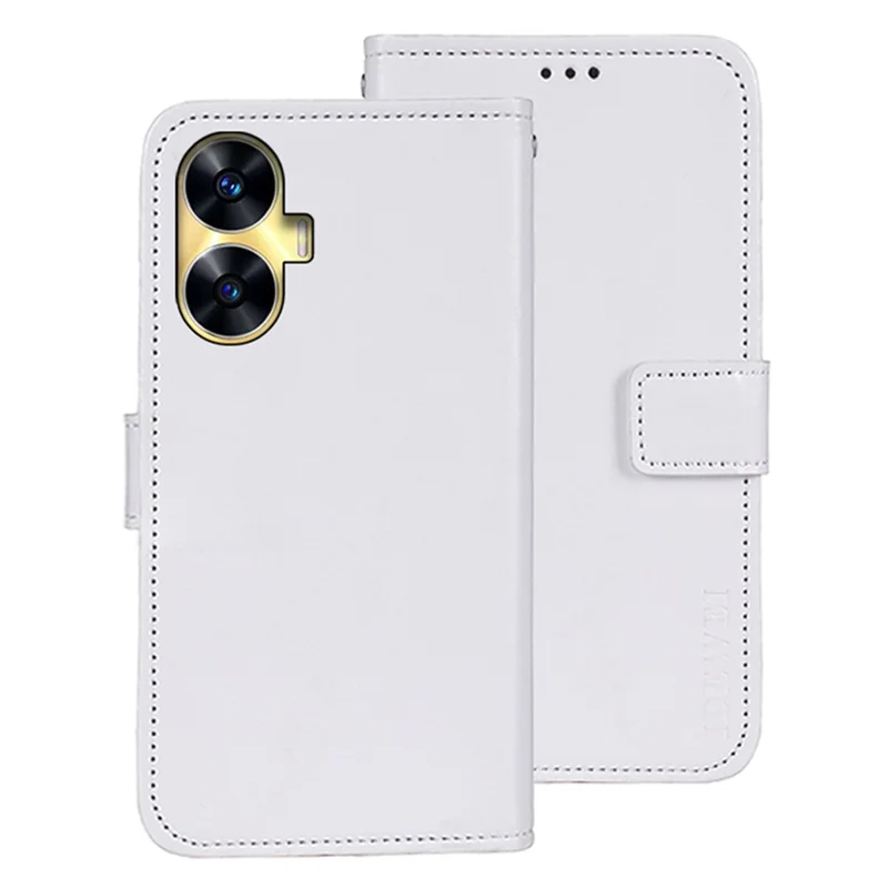 IDEWEI For Realme C55 Anti-drop Wallet Cover Stand Phone Case Crazy Horse Texture PU Leather Shell - White