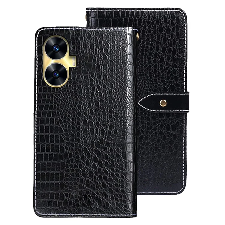 IDEWEI Per Realme C55 Flip Custodia Telefonica in Pelle Texture Coccodrillo Stand Wallet - Nero
