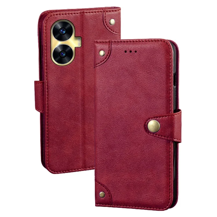 IDEWEI Per Realme C55 Custodia Protettiva per Telefono Cellulare Flip in Pelle Portafoglio Supporto per Telefono Cellulare - Rosso
