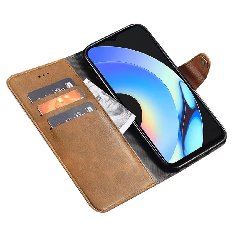 IDEWEI For Realme C55 Protective Phone Case Flip Leather Wallet Cell Phone Stand Cover - Brown