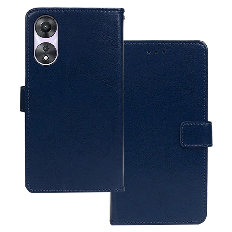 IDEWEI Für Oppo A78 5G Schutzhülle Crazy Horse Textur PU-Leder Geldbörse Ständer Handyhülle - Blau