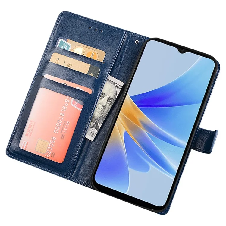 IDEWEI Für Oppo A78 5G Schutzhülle Crazy Horse Textur PU-Leder Geldbörse Ständer Handyhülle - Blau