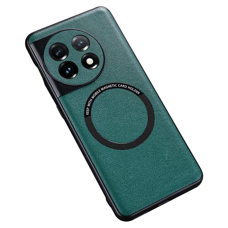 Compatibile con Custodia per Caricatore MagSafe per OnePlus 11 5G Rivestita in PU Pelle TPU+PC Copertura Posteriore del Telefono - Verde