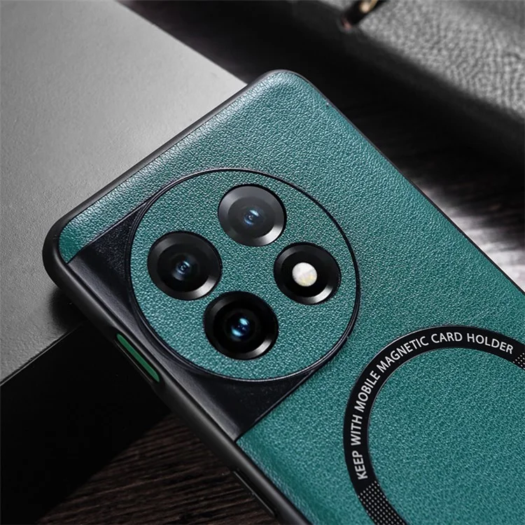 Compatibile con Custodia per Caricatore MagSafe per OnePlus 11 5G Rivestita in PU Pelle TPU+PC Copertura Posteriore del Telefono - Verde