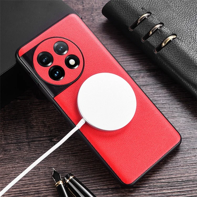 Compatibile con Custodia per Caricatore MagSafe per OnePlus 11 5G Rivestita in PU Pelle TPU+PC Copertura Posteriore del Telefono - Verde