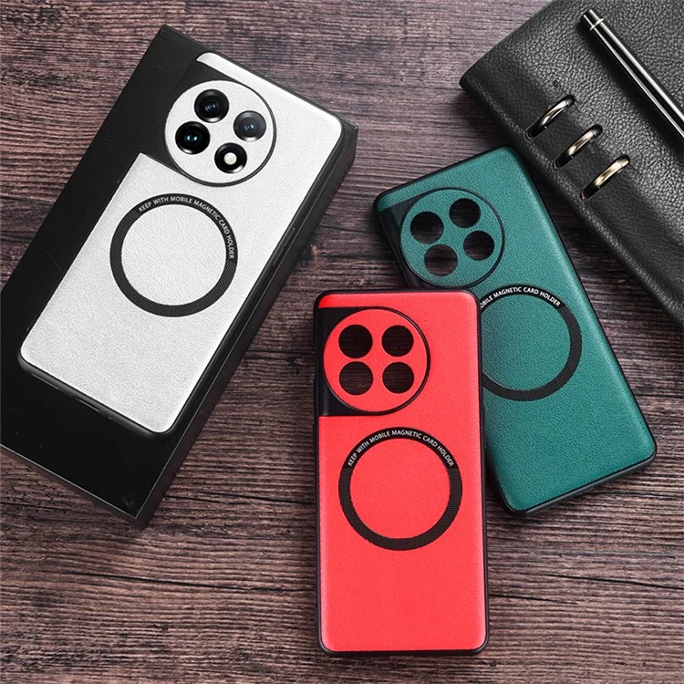 Compatibile con Custodia per Caricatore MagSafe per OnePlus 11 5G Rivestita in PU Pelle TPU+PC Copertura Posteriore del Telefono - Verde