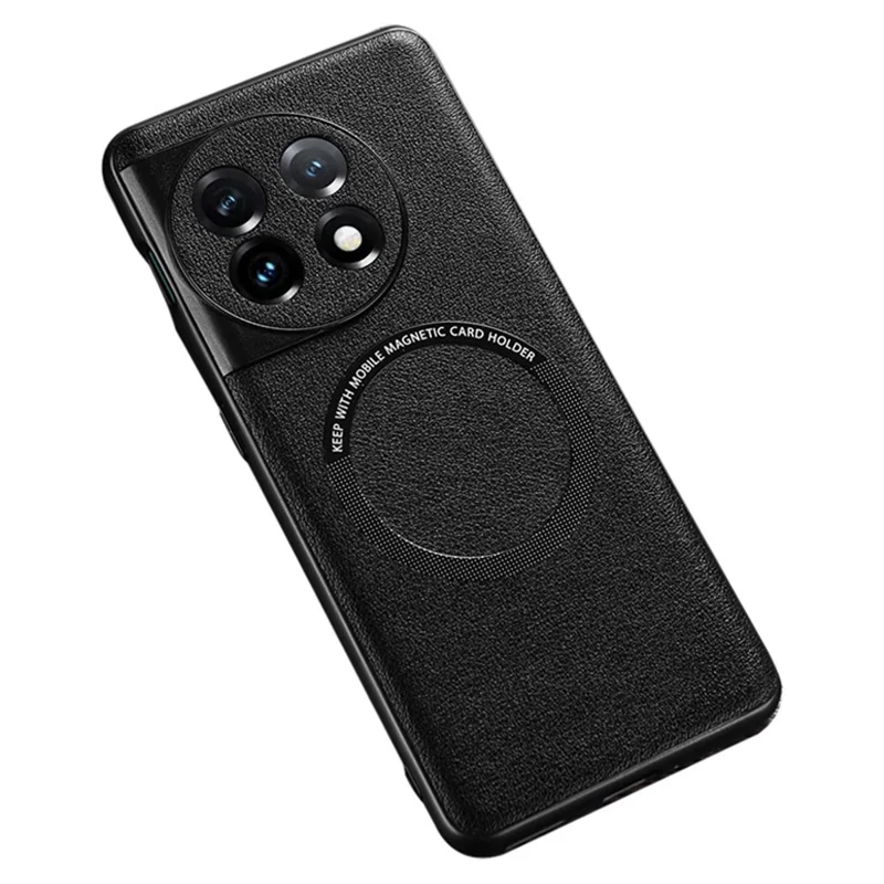 Magnetic Charger Case for OnePlus 11 5G PU Leather Coated TPU+PC Phone Back Cover - Black