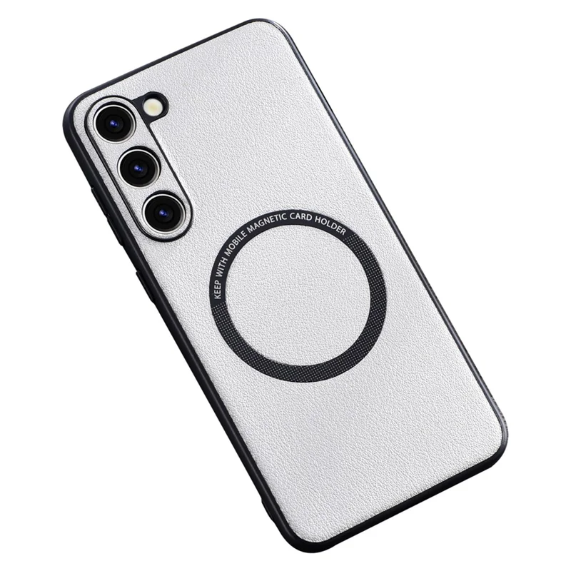 For Samsung Galaxy S23+ Magnetic Case Charger PU Leather Coated TPU+PC Case Phone Back Cover - White