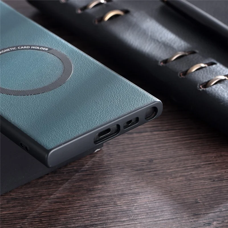 For Samsung Galaxy S23+ Magnetic Case Charger PU Leather Coated TPU+PC Case Phone Back Cover - White