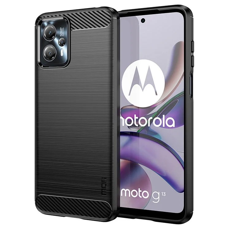 MOFI JK TPU Series-1 pour Motorola Moto G13 4G / G23 4G Étui de téléphone en fibre de carbone brossé Coque de protection TPU anti-chute - Noir