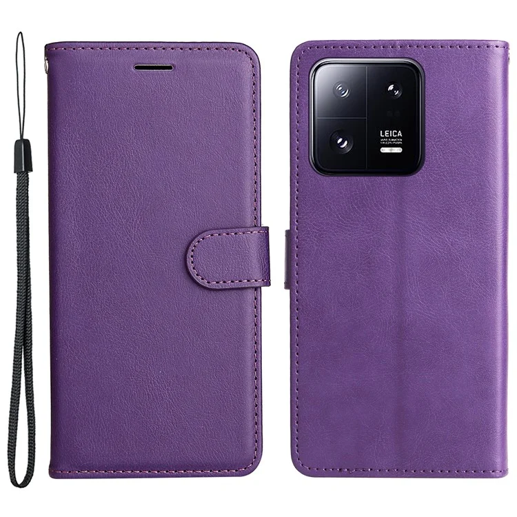 Кожаный чехол-кошелек KT Series-2 для Xiaomi 13 Pro 5G, чехол-подставка из натуральной кожи с ремешком - фиолетовый